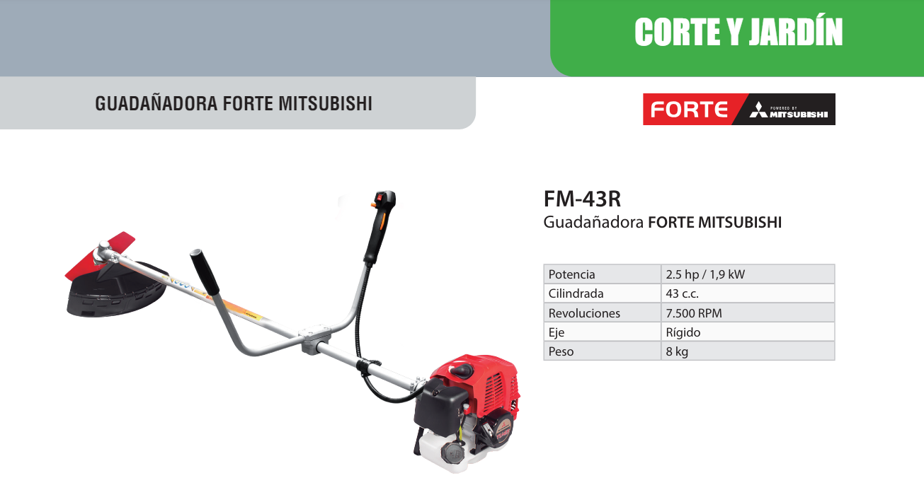 Guadañadora Profesional con Motor Mitsubishi de 43 cc, Forte