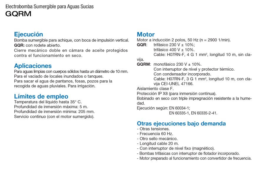Bomba de Agua de Drenaje para Lluvias 1-2 Hp, 220V, Calpeda 7