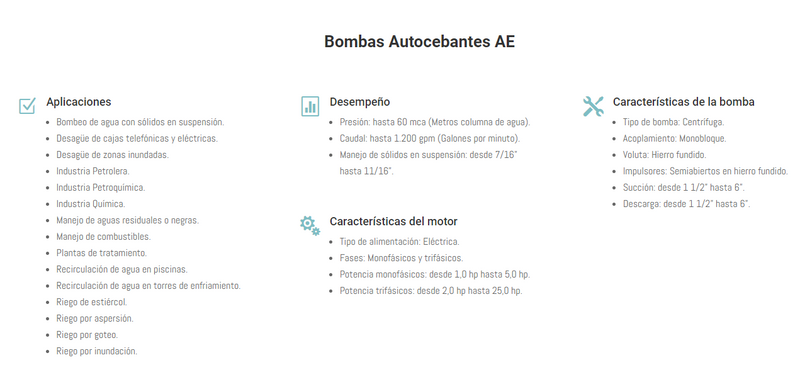 Bomba de Agua Centrífuga Autocebante Serie AE de 1 a 2 Hp, Barnes