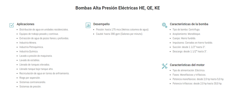 Bomba de Agua Centrifuga Alta Presión Serie HE de 5 a 15 Hp, Barnes