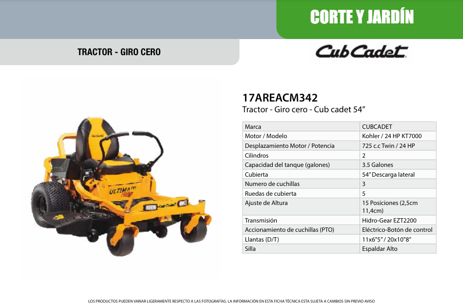 Tractor Cortacésped Giro Cero a Gasolina de 24 Hp, Cub Cadet