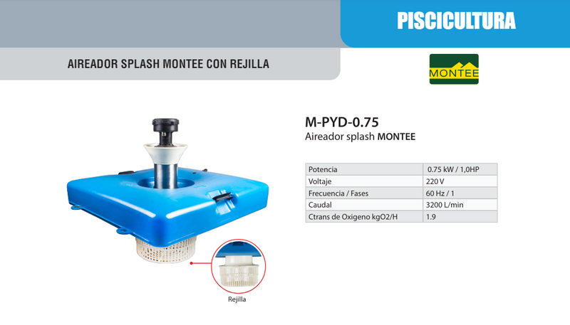 Aireador Splash con Rejilla de 1 a 2 Hp, MONTEE