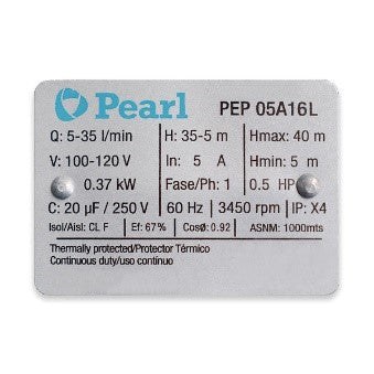 Bomba de Agua Periférica Serie PEP de 0.5 Hp, Pearl