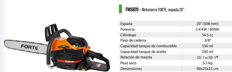 Motosierra a Gasolina de 18 a 22", Forte