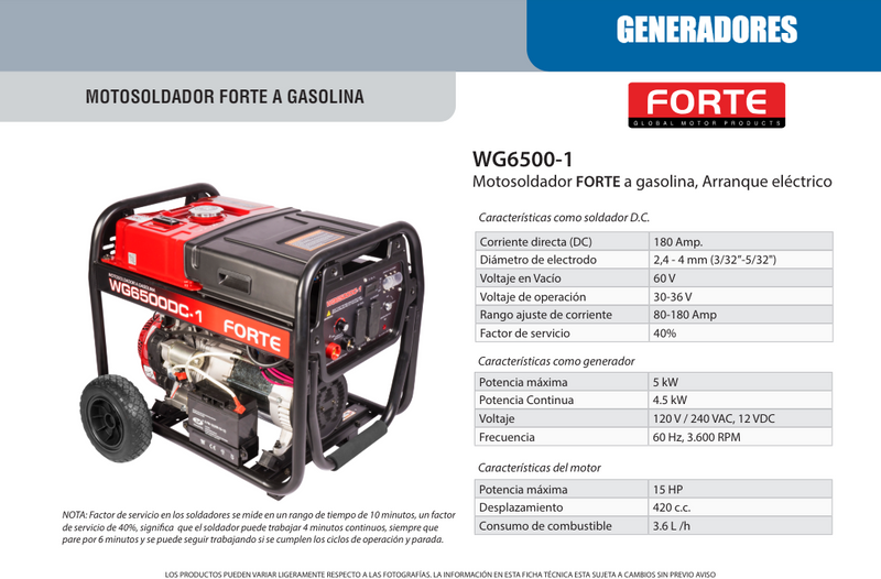 Motosoldador a Gasolina con Arranque Eléctrico, Forte