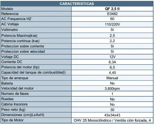 Planta Eléctrica a Gasolina de 2.5 Kva, Barnes
