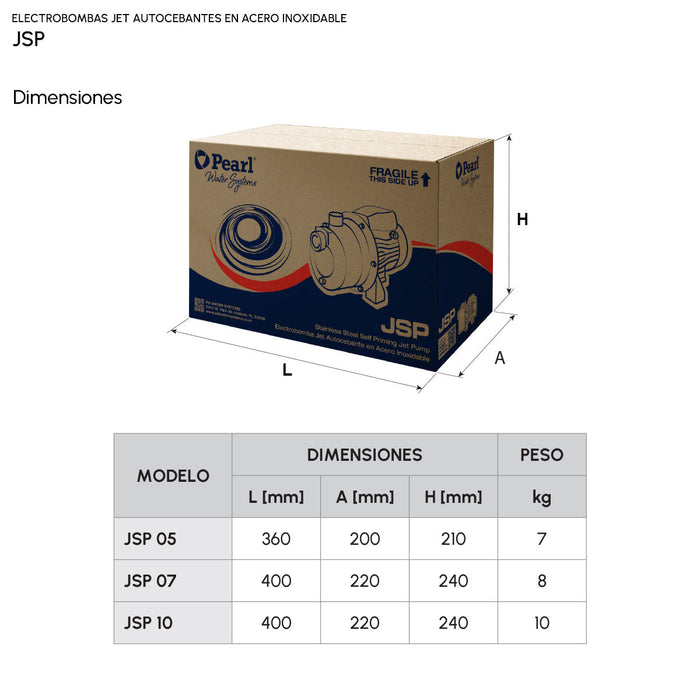 Bomba de Agua Jet Autocebante en Acero Inoxidable de 0.5 a 1 Hp, Pearl