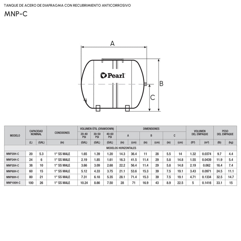 Tanques Metalicos de Diafragma Anticorrosivos 8 a 450 Litros, Pearl