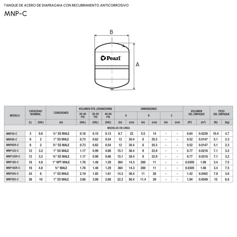 Tanques Metalicos de Diafragma Anticorrosivos 8 a 450 Litros, Pearl