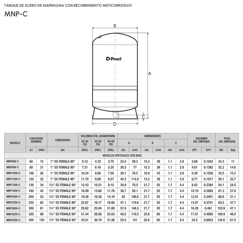 Tanques Metalicos de Diafragma Anticorrosivos 8 a 450 Litros, Pearl