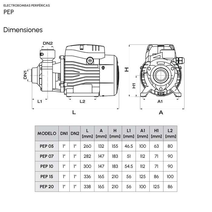 Bomba de Agua Periférica Serie PEP de 0.7 a 2 Hp, Pearl