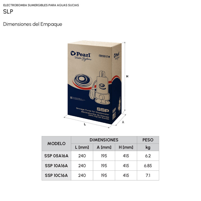 Bomba de Agua Eyectora para Drenaje en Acero Inoxidable Serie SSP de 0.5 a 1 Hp, Pearl
