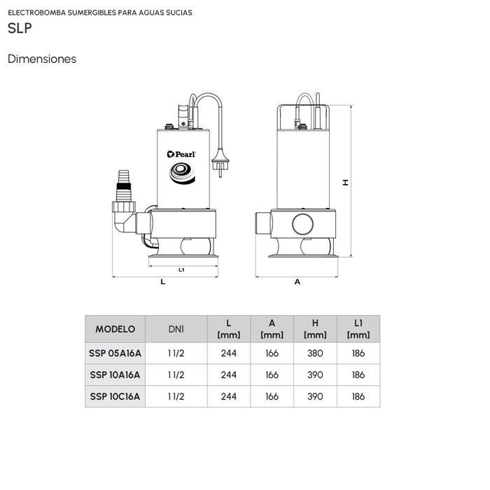 Bomba de Agua Eyectora para Drenaje en Acero Inoxidable Serie SSP de 0.5 a 1 Hp, Pearl