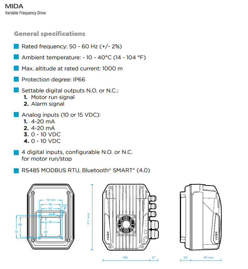 Variador de Velocidad Mida con Bluetooth, 7.5-38 Amp 4
