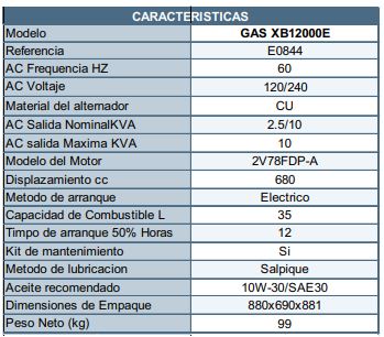 Planta Eléctrica a Gasolina de 1200 a 12000 W, Barnes