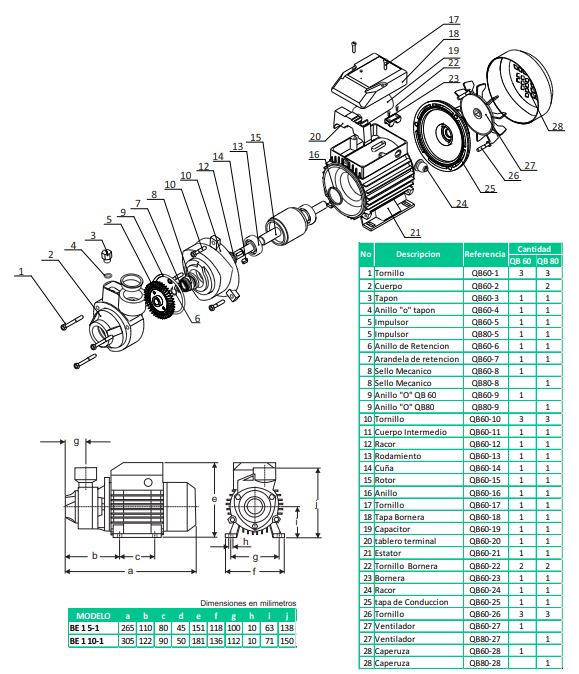 Bomba de Agua Periférica Serie QB de 0.5 a 1 Hp, Barnes